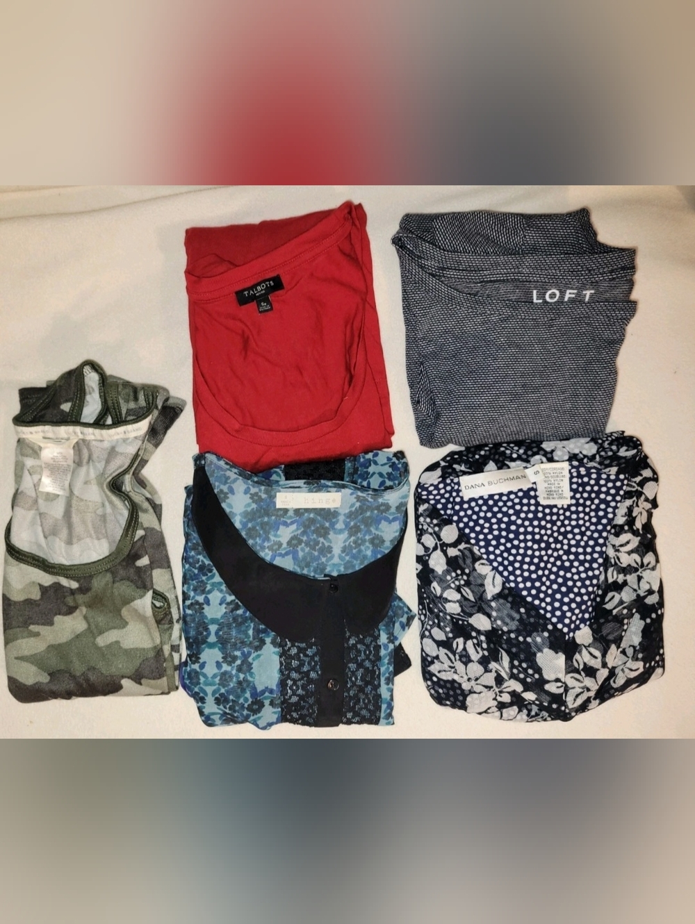 Lot Of 5 Sz Small Assorted Ladies Blouses Loft, Lucky Brand, Hinge.